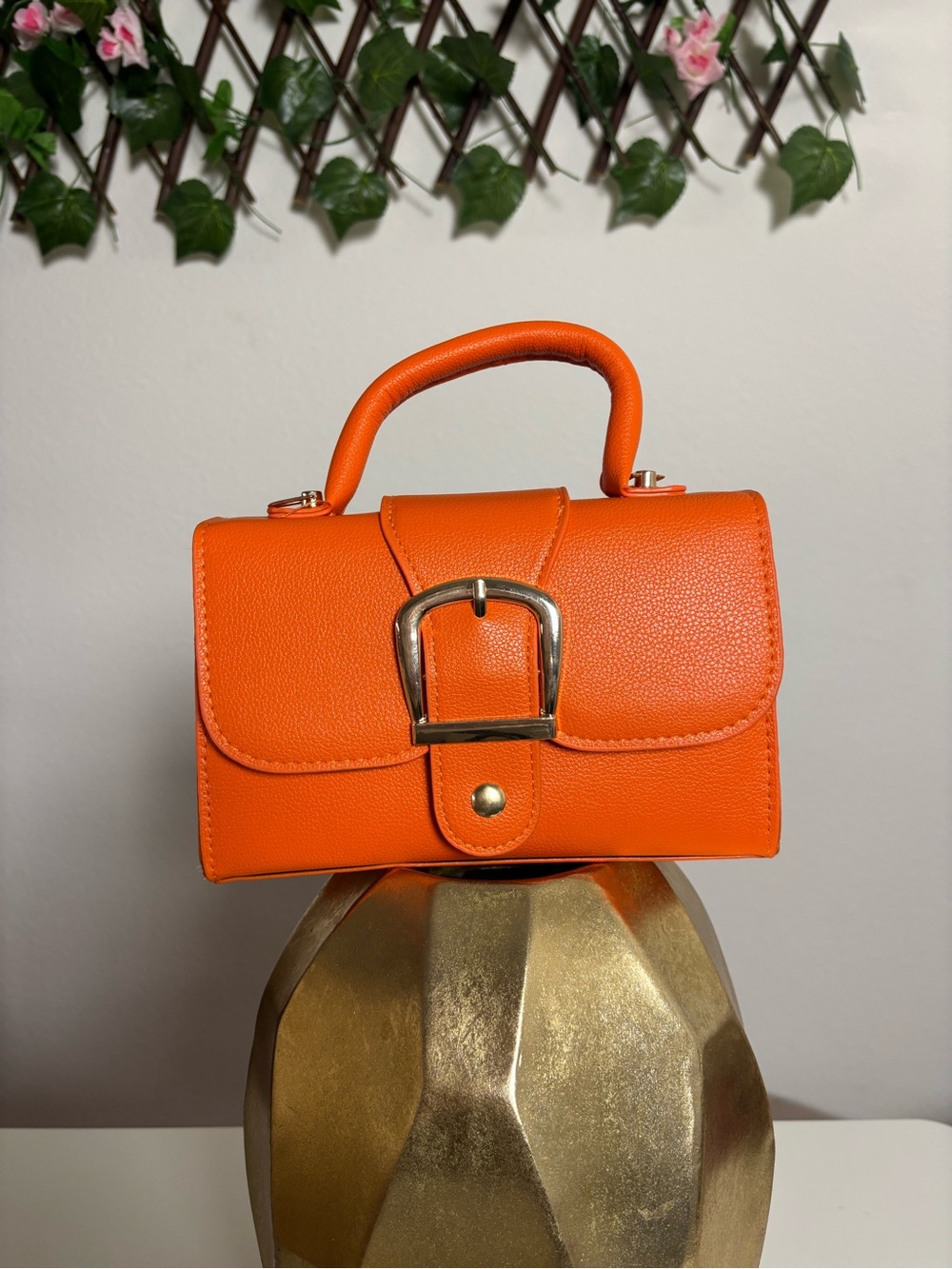 Structured Top-Handle Bag in Bright Orange